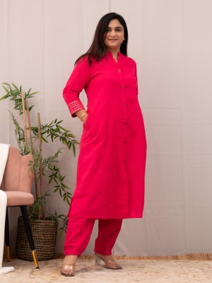 Red Solid Color Readymade Pakistani Designer Cord Set Kurti Pant Set Indian Salwar Kameez Set