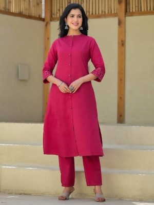 Pink Solid Color Readymade Pakistani Designer Cord Set Kurti Pant Set Indian Salwar Kameez Set