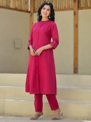 Pink Solid Color Readymade Pakistani Designer Cord Set Kurti Pant Set Indian Salwar Kameez Set