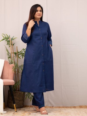 Blue Solid Color Readymade Pakistani Designer Cord Set Kurti Pant Set Indian Salwar Kameez Set