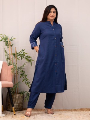 Blue Solid Color Readymade Pakistani Designer Cord Set Kurti Pant Set Indian Salwar Kameez Set