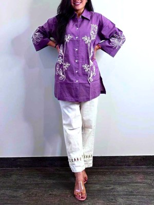 Blue Classy Floral Embroidered Comfortable Co Ord Set for Women - Set of 2