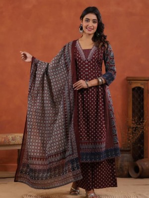 Maroon Embroidered Anarkali Kurta Kurti Pant Dupatta Set Gown Partywear Salwar Kameez Dress for Festival