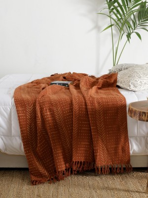 Brown & Beige Mudcloth Designer Cotton Throw Hand Block Print Tribal Designer Blanket