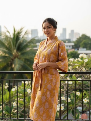 Mustard Yellow Tiger Print Unisex Pure Cotton Summer Kimono Beach Coverup Comfy Maternity Mom