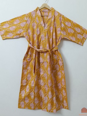 Mustard Yellow Tiger Print Unisex Pure Cotton Summer Kimono Beach Coverup Comfy Maternity Mom