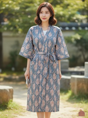 Light Grey Bohemian Tiger Print Beach Coverup Comfy Maternity Dressing Gown Summer Nightwear