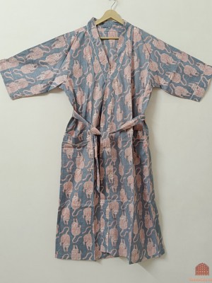 Light Grey Bohemian Tiger Print Beach Coverup Comfy Maternity Dressing Gown Summer Nightwear