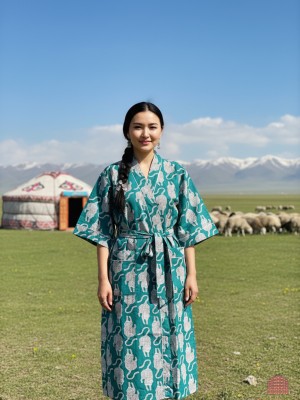 Grey Tiger Print Cotton Kimono Robe Organic Boho Unisex Loungewear Summer Nightwear