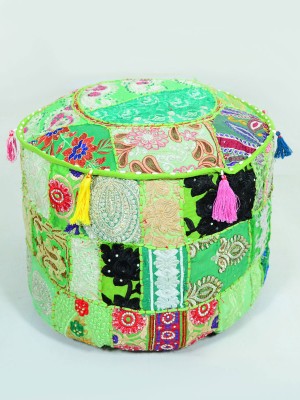 Handmade Khambariya Patchwork Pouf Cover Vintage Bohemian Round Indian Seating Ottoman Cover 22"