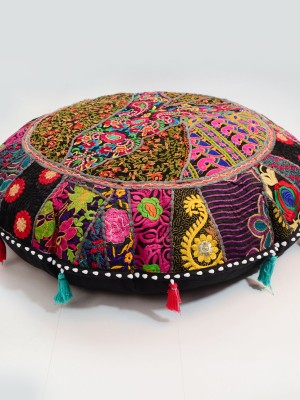 32" Large Floor Pillow Cover Unique Round Embroidered Patchwork Yoga Meditation Floor Cushion Cover