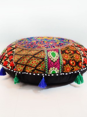 28" Embroidered Patchwork Round Cushion Cover Unique Handmade Floor Seating Pillow Case