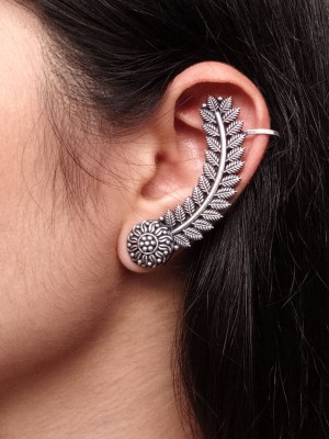 Floral Leaf Designer Earcuff Earrings Bohochic Tribal Silver Oxidized Earring Hippie Jewellery