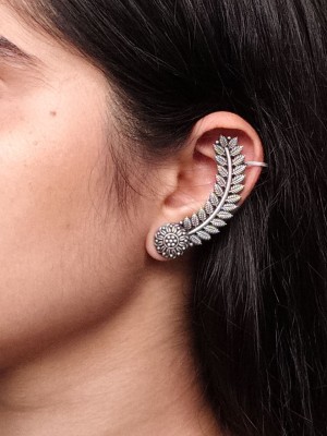 Floral Leaf Designer Earcuff Earrings Bohochic Tribal Silver Oxidized Earring Hippie Jewellery