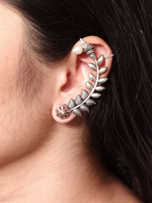 Bohochic Leaf Designer Earcuff Earrings Tribal Silver Oxidized Earring Gypsy Jewellery