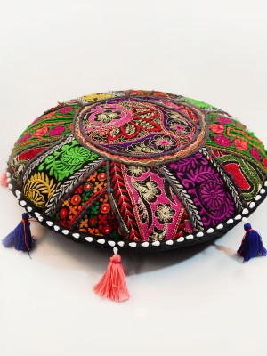17" One-Of-A-Kind Unique Patchwork Cushion Cover Handmade Bohemian Round Floor Pillow Cover