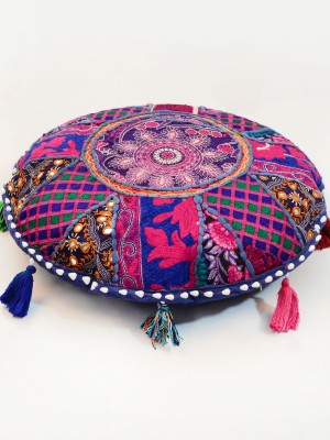 17" One-Of-A-Kind Unique Patchwork Cushion Cover Handmade Bohemian Round Floor Pillow Cover