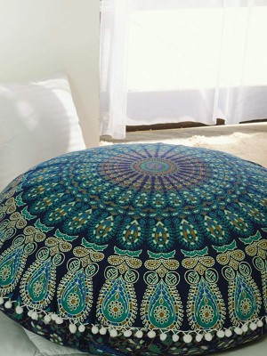 32" Bohemian Medallion Round Floor Pillow Cover Colorful Round Mandala Floor Cushion Cover