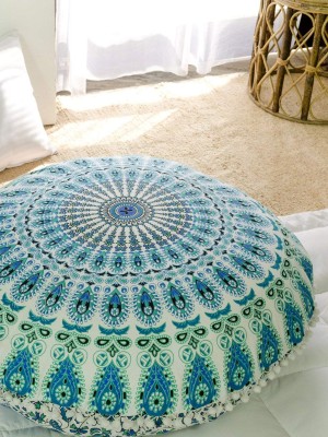 32" Bohemian Medallion Round Floor Pillow Cover Colorful Round Mandala Floor Cushion Cover