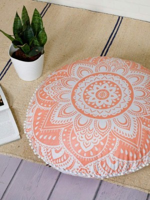 Decorative Lotus Mandala Floor Pillow Cover Bohemian Round Floor Cushion Cover - 32 Inch