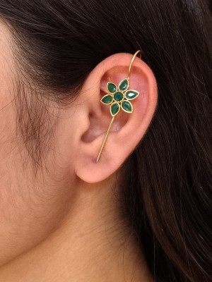 Elegant Stone Flower Designer Needle Earcuff Earrings Gold Plated Earring Ethnic Jewellery for Girls