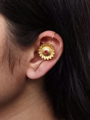 Unique Gold Plated Flower Stone Crafted Needle Earcuff Earrings Ear Wrap Jewellery