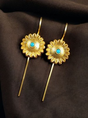 Unique Gold Plated Flower Stone Crafted Needle Earcuff Earrings Ear Wrap Jewellery