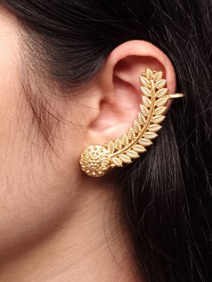Gold Plated Leaf Designer Ear Wrap Earrings Unique Trending Earcuff Jewellery for Girls
