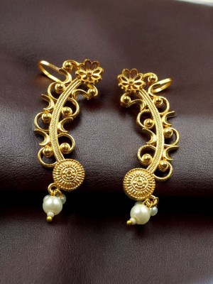 Trending Gold Plated Floral Designer Earcuff Ear Wrap Unique Indian Jewellery with Pearl Drops