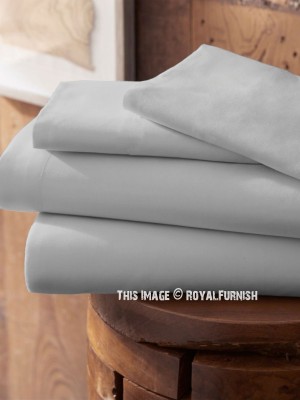 Light Grey 300TC Cotton Queen Size Bed Sheet 4Pc Set 1 Flat Sheet, 1 Fitted Sheet and 2 Pillowcases 