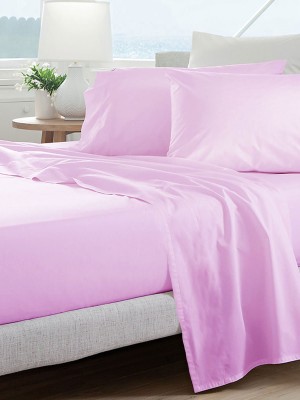 Baby Pink 300TC Cotton Queen Size Bed Sheet 4Pc Set 1 Flat Sheet, 1 Fitted Sheet and 2 Pillowcases 