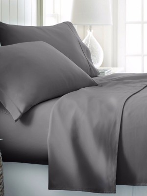 Solid Grey 300TC Cotton Queen Size Bed Sheet 4Pc Set 1 Flat Sheet, 1 Fitted Sheet and 2 Pillowcases 