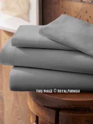Solid Grey 300TC Cotton Queen Size Bed Sheet 4Pc Set 1 Flat Sheet, 1 Fitted Sheet and 2 Pillowcases 