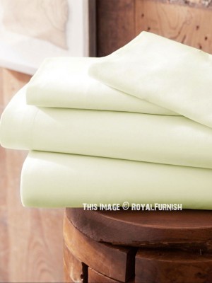 Solid Beige 300TC Cotton Queen Size Bed Sheet 4Pc Set 1 Flat Sheet, 1 Fitted Sheet and 2 Pillowcases