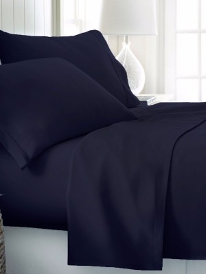 Dark Blue 300TC Cotton Queen Size Bed Sheet 4Pc Set 1 Flat Sheet, 1 Fitted Sheet and 2 Pillowcases