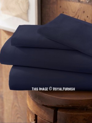 Dark Blue 300TC Cotton Queen Size Bed Sheet 4Pc Set 1 Flat Sheet, 1 Fitted Sheet and 2 Pillowcases