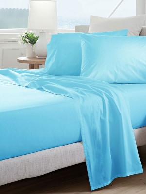 Baby Blue 300TC Cotton Queen Size Bed Sheet 4Pc Set 1 Flat Sheet, 1 Fitted Sheet and 2 Pillowcases