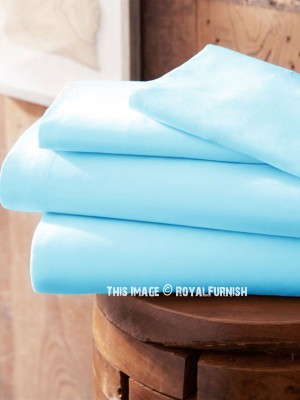 Baby Blue 300TC Cotton Queen Size Bed Sheet 4Pc Set 1 Flat Sheet, 1 Fitted Sheet and 2 Pillowcases