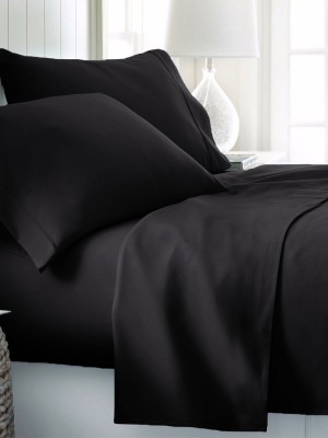 Black 300TC Solid Dyed Cotton Queen Size Bed Sheet 4Pc Set Flat Sheet, Fitted Sheet & Pillowcases