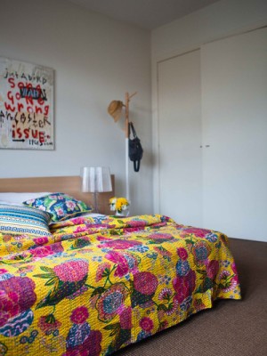 Colorful Cotton Handmade Kantha Quilt Bohemian Tropical Print Throw Blanket Queen Bedspread Bedding