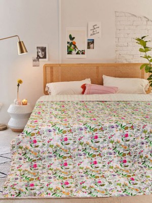 Special Rajasthani Floral Print Kantha Quilt Cotton Handmade Queen Bedspread Blanket Throw