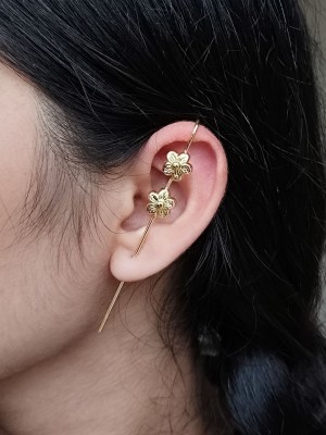 Beautiful Gold Plated Needle Earcuff Earrings Traditional Flower Designer Ear Jewellery