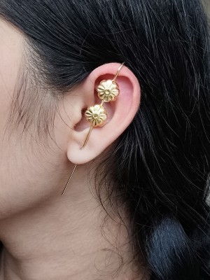 Stunning Gold Plated Needle Ear Wrap Earrings Flower Designer Earcuff Earring for Women