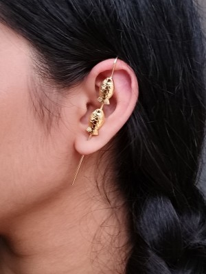 Special Gold Plated Needle Earcuff Earrings Unique Fish Designer Earring Jewellery for Girls
