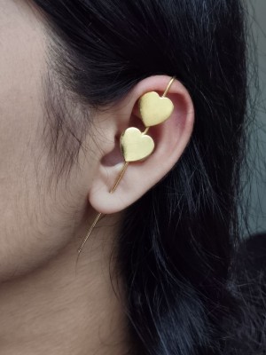 Premium Finish Gold Plated Needle Earcuff Earrings Heart Shape Designer Earring Jewellery