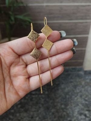 Antique Gold Plated Needle Earcuff Earrings Traditional Square Shape Designer Earring for Girls