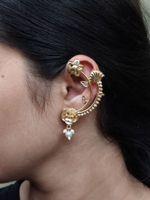 Unique Gold Plated Flower Designer Earcuff Ear Wrap Indian Jewellery with Pearl Drops