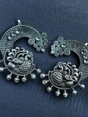 Vintage Tribal Hippie Silver Oxidized Earcuff Earrings Bohochic Peacock Designer Ear Wrap