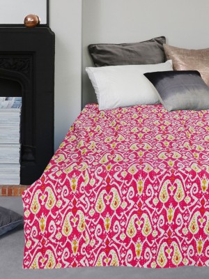 Stunning Paisley Ikat Print Hand Stitched Kantha Quilt Cotton Twin Blanket Throw Bed Cover