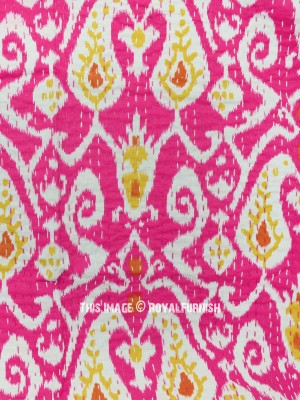 Stunning Paisley Ikat Print Hand Stitched Kantha Quilt Cotton Twin Blanket Throw Bed Cover